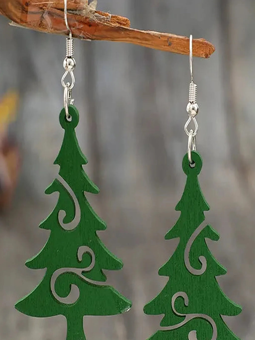 Christmas Tree Wooden Dangle Earrings