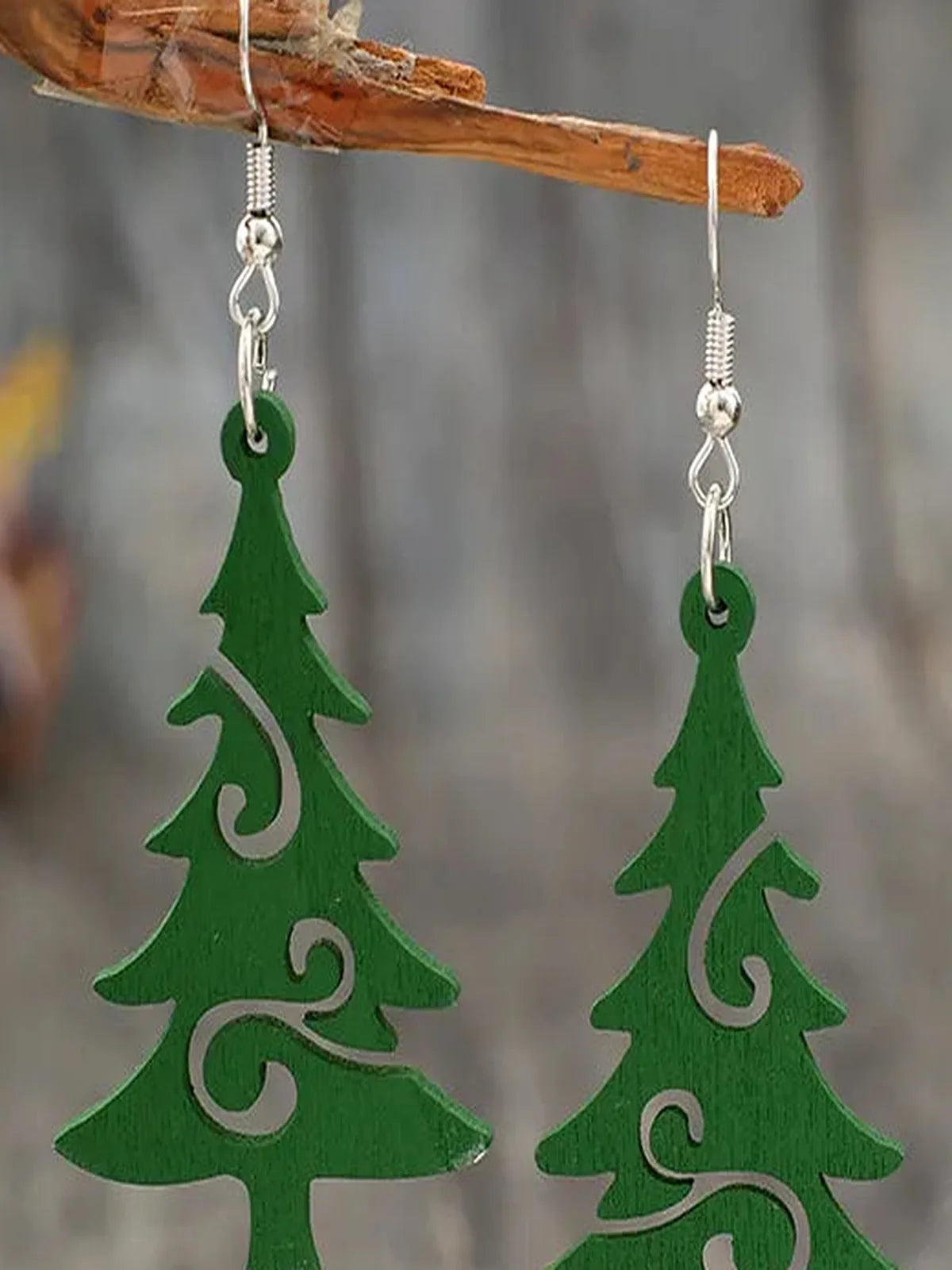 Christmas Tree Wooden Dangle Earrings