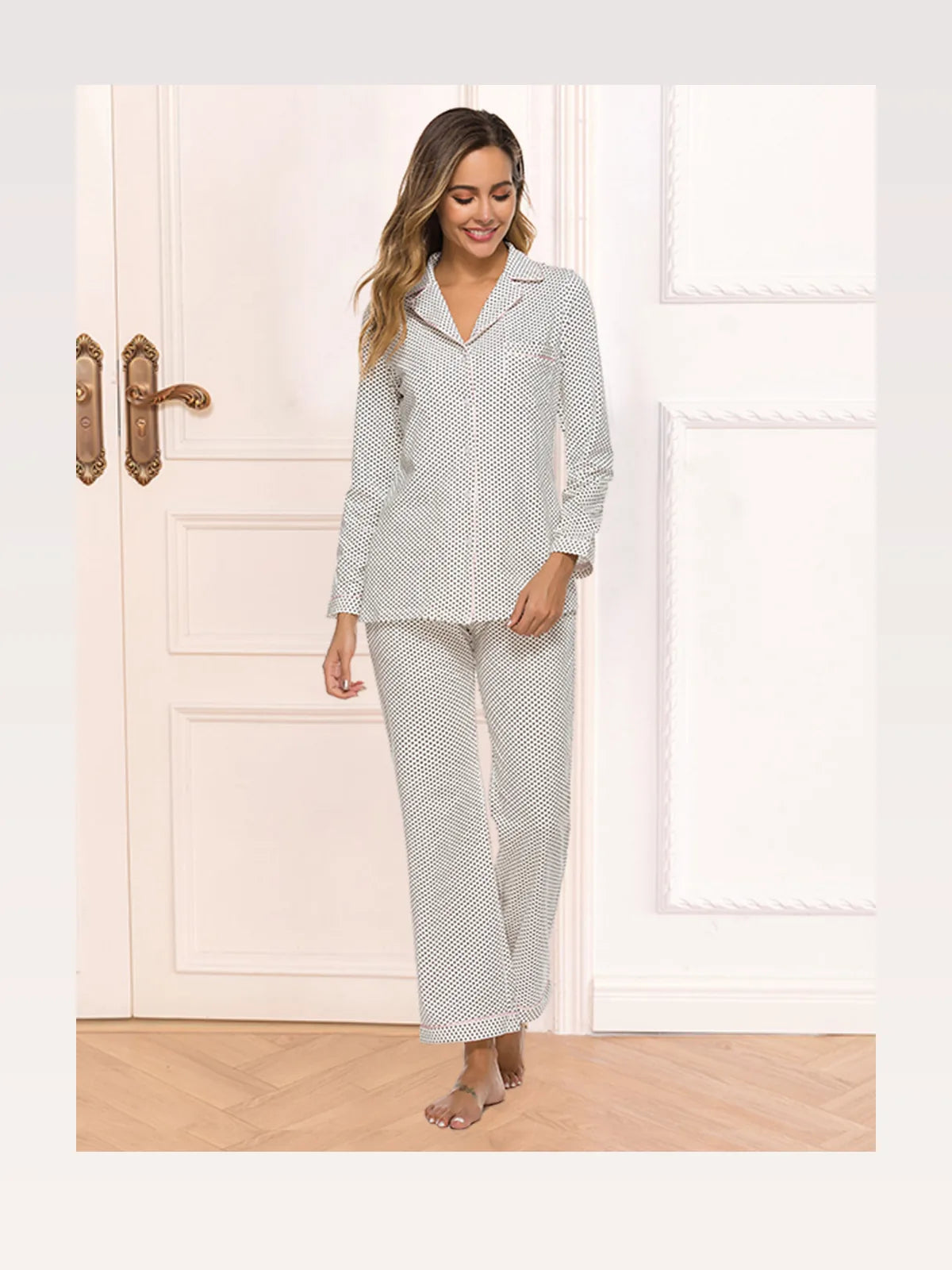 Collared Notch Neck Loungewear Set with Pocket