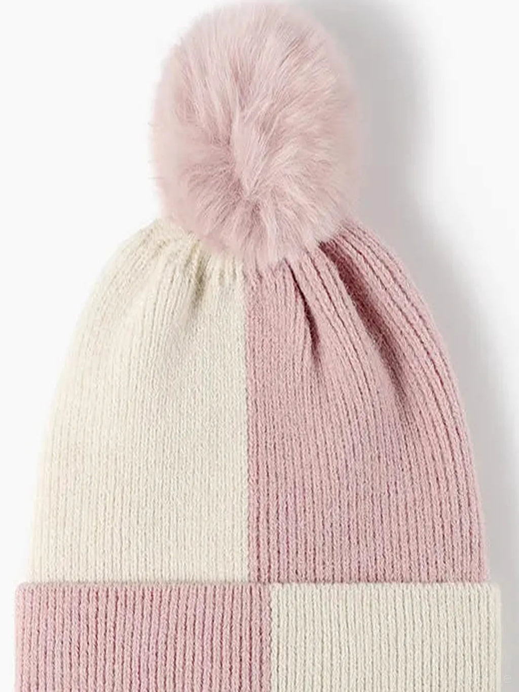 Color Block Knit Beanie with Pom-pom