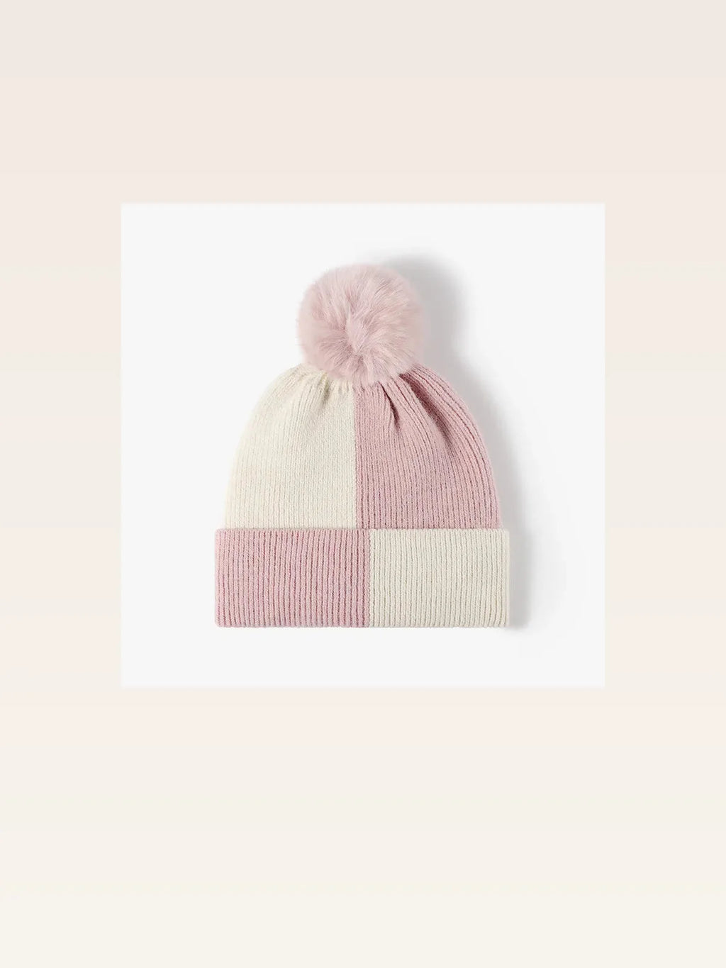 Color Block Knit Beanie with Pom-pom