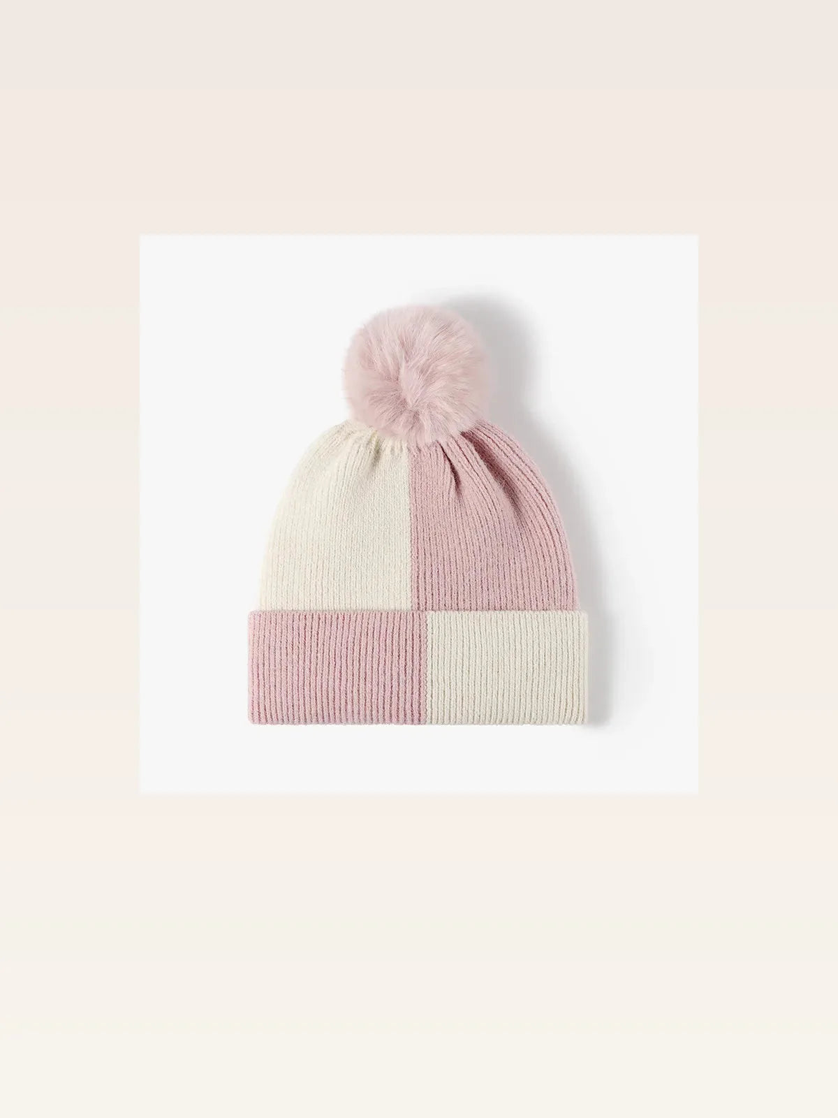 Color Block Knit Beanie with Pom-pom