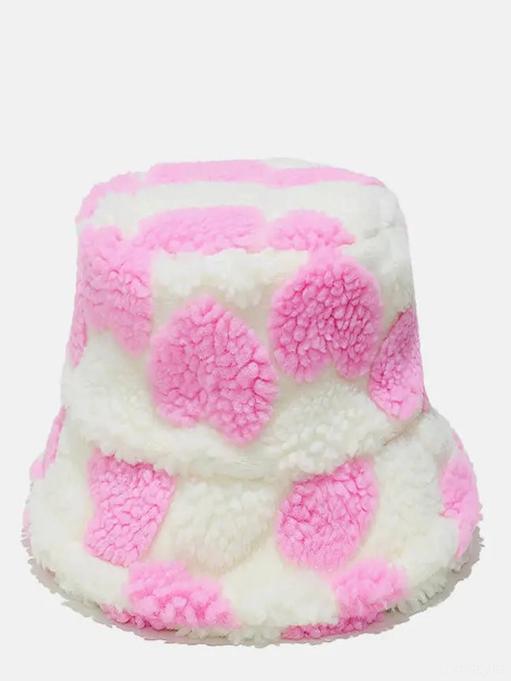Contrast Heart Polka Dot Fuzzy Bucket Hat