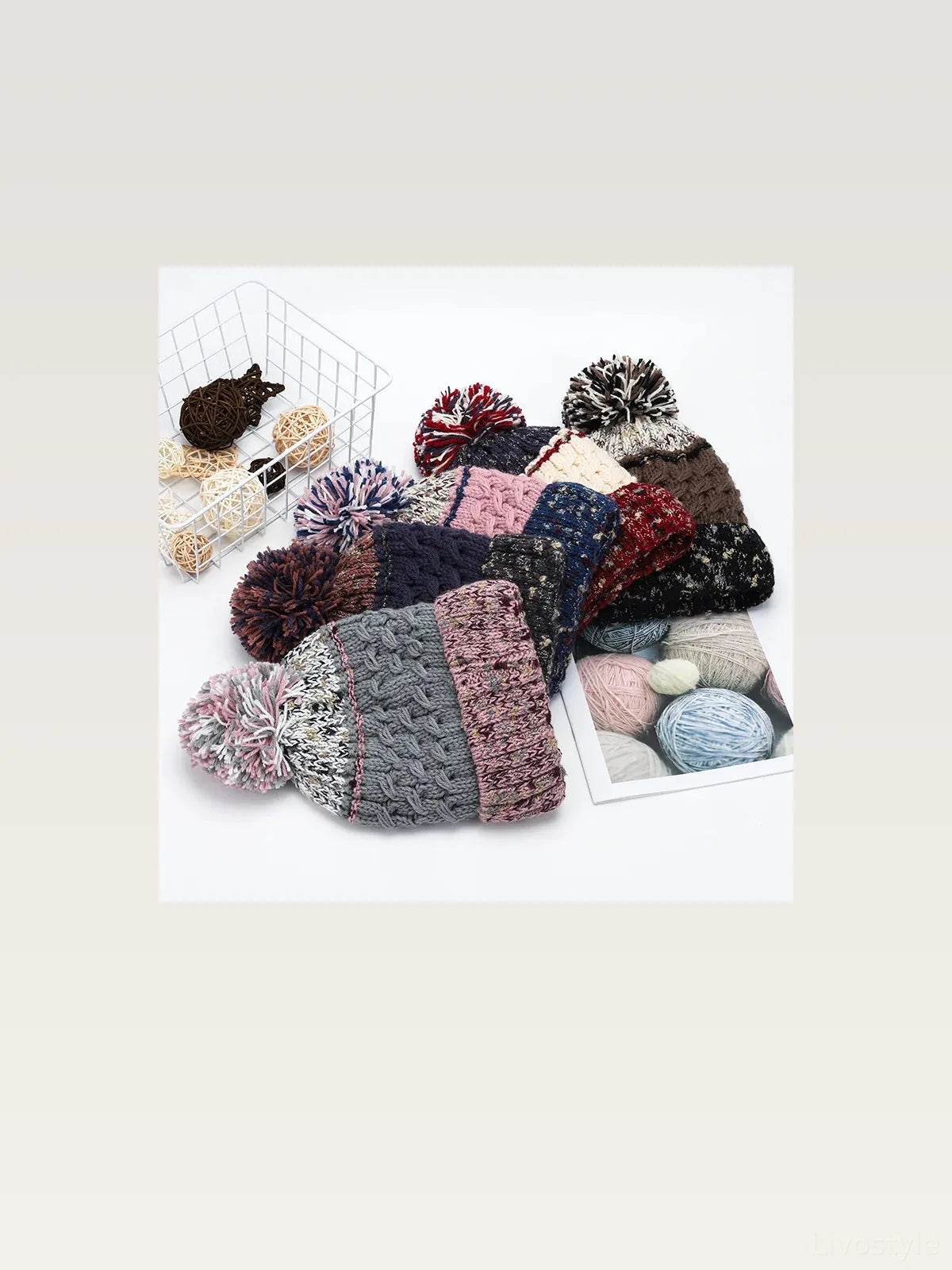 Contrast Thermal Cable Knit Beanie with Pompom