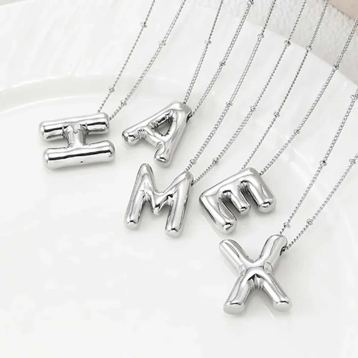 Copper Bubble Letter Initial Pendant Necklace