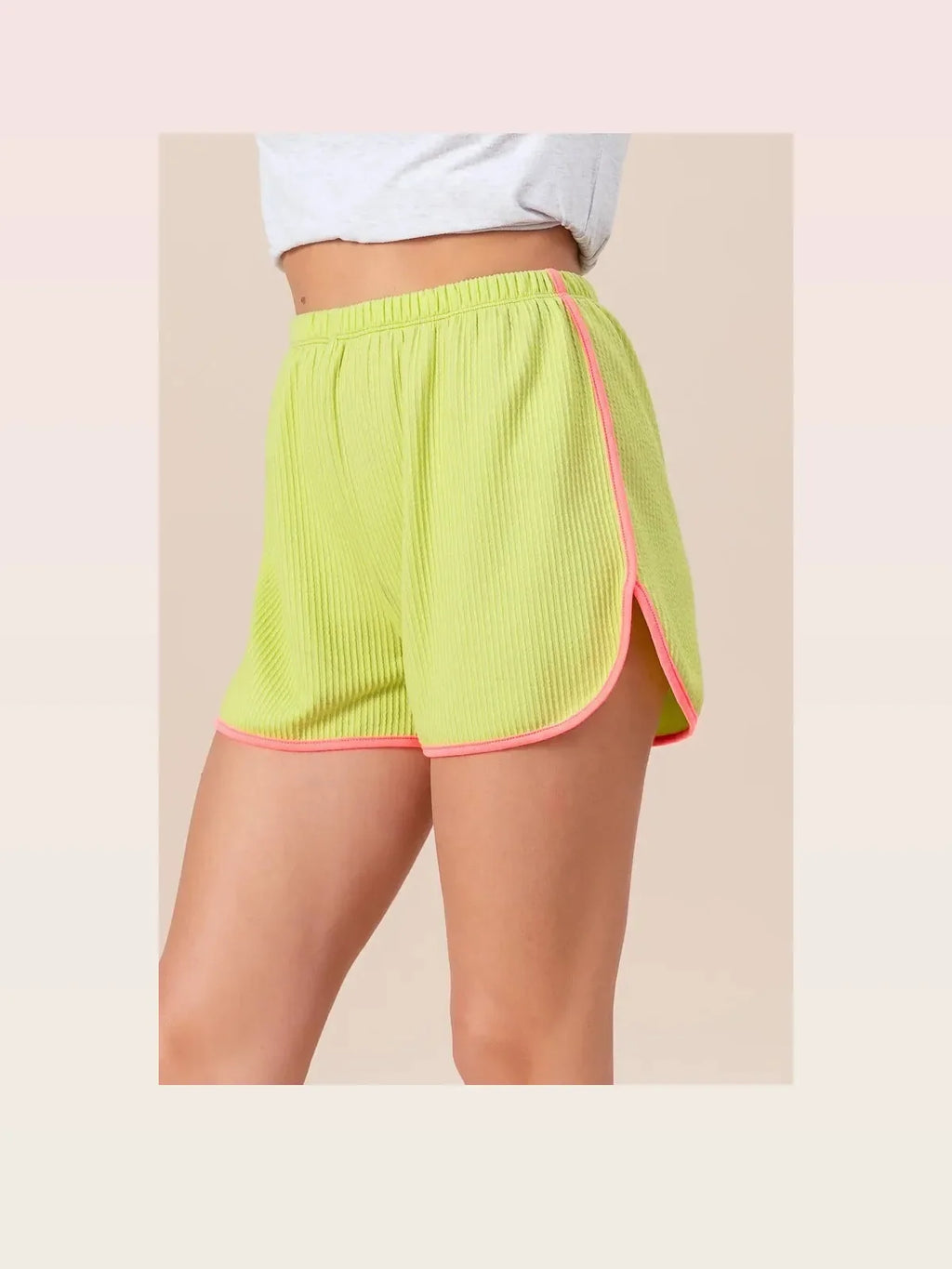 Cord Rib Side Slit Elastic Waist Shorts with Contrast Band