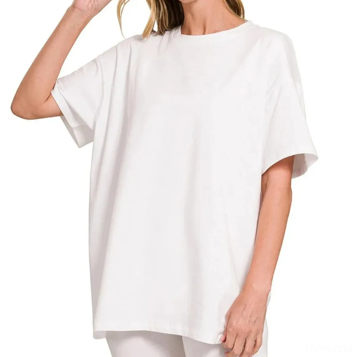 Cotton Round Neck Oversized Top and Biker Shorts Set