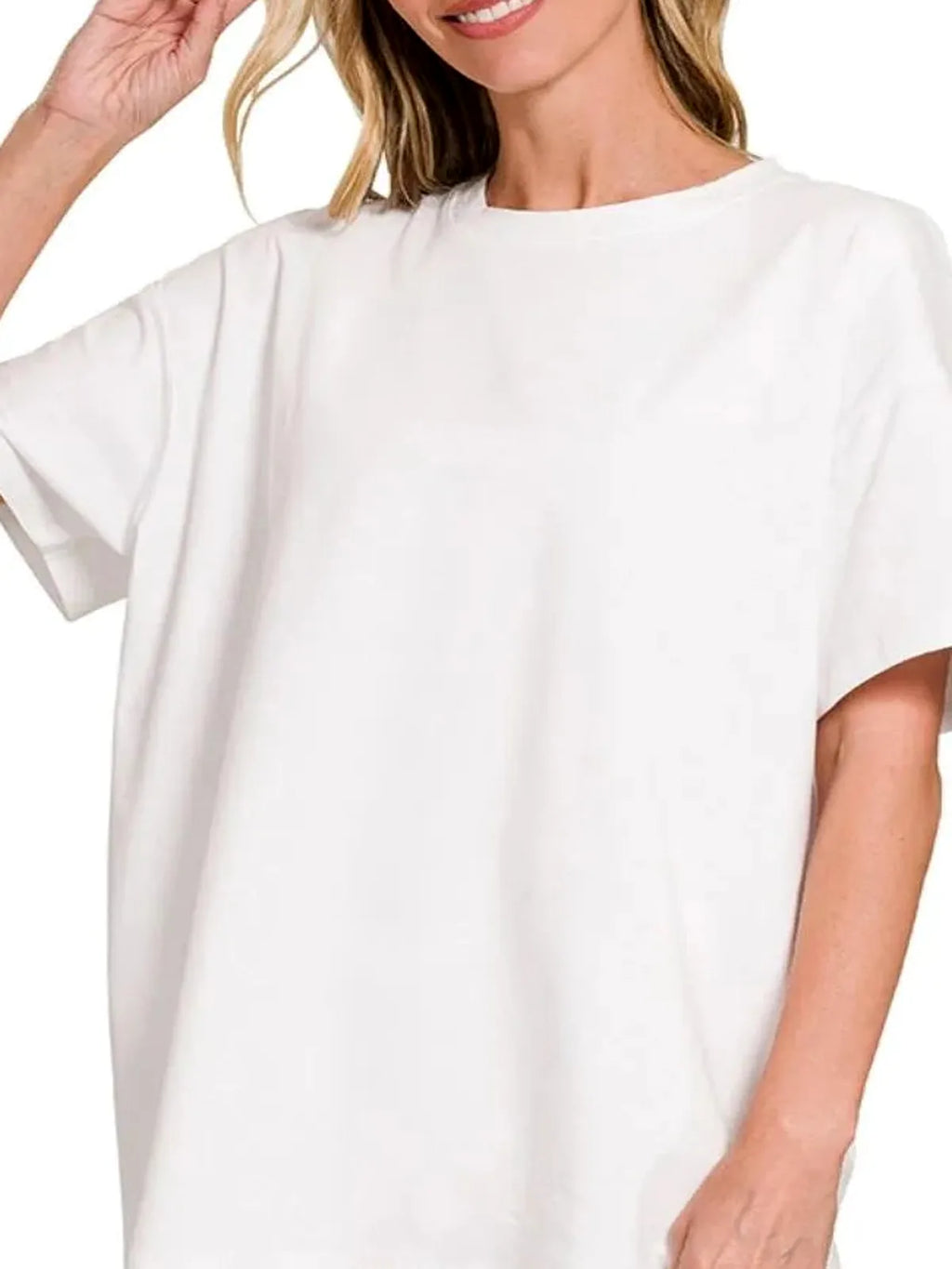 Cotton Round Neck Oversized Top and Biker Shorts Set