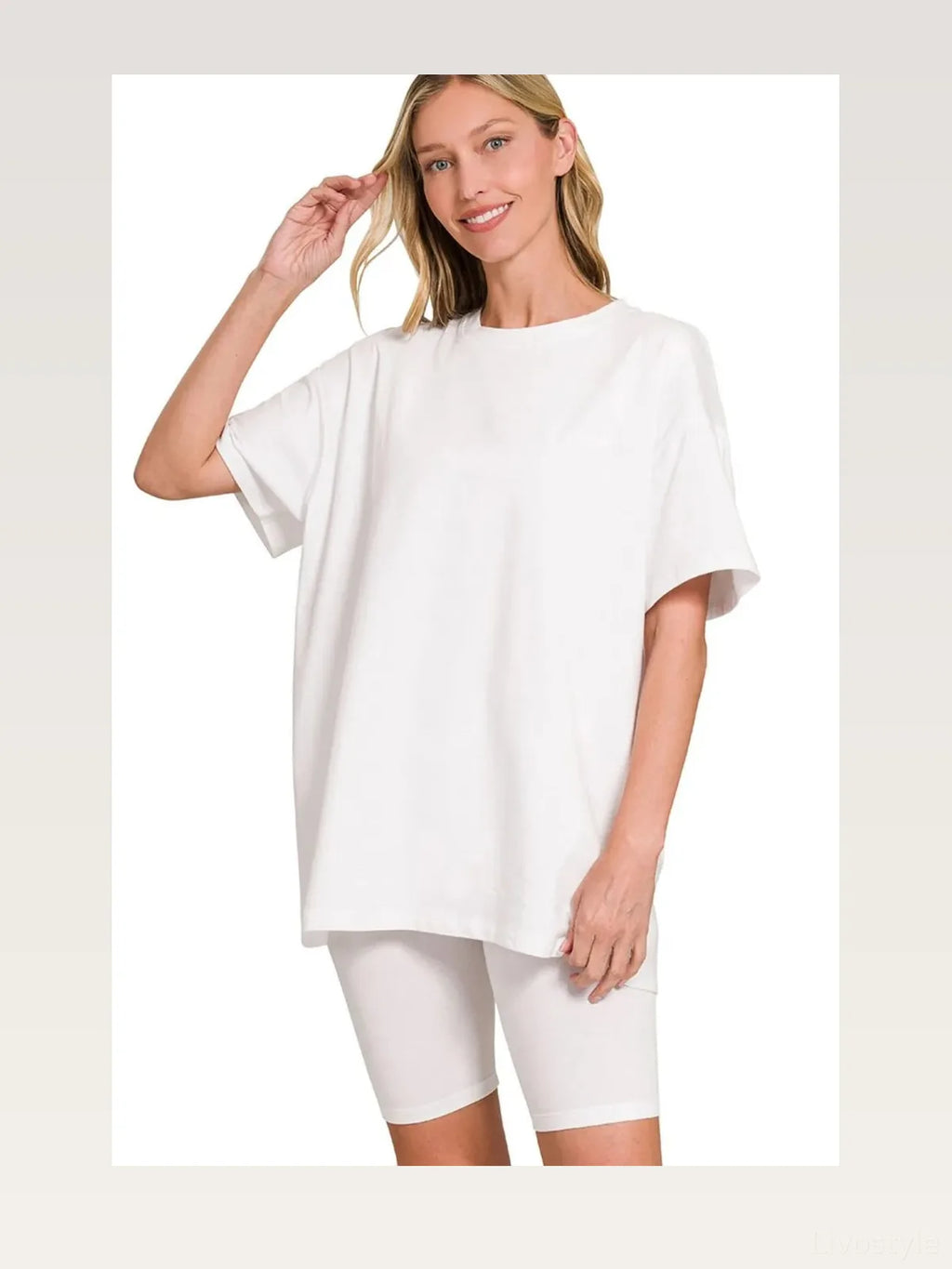 Cotton Round Neck Oversized Top and Biker Shorts Set