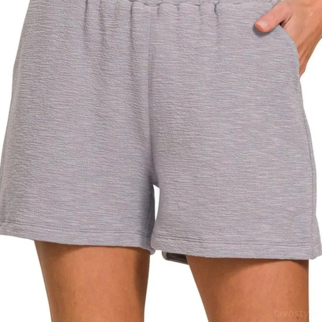 Relaxed Cotton Slub Shorts with Drawstring and Pockets
