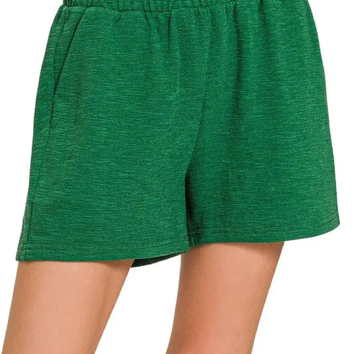 Cotton Slub Drawstring Shorts with Pockets – Dark Green