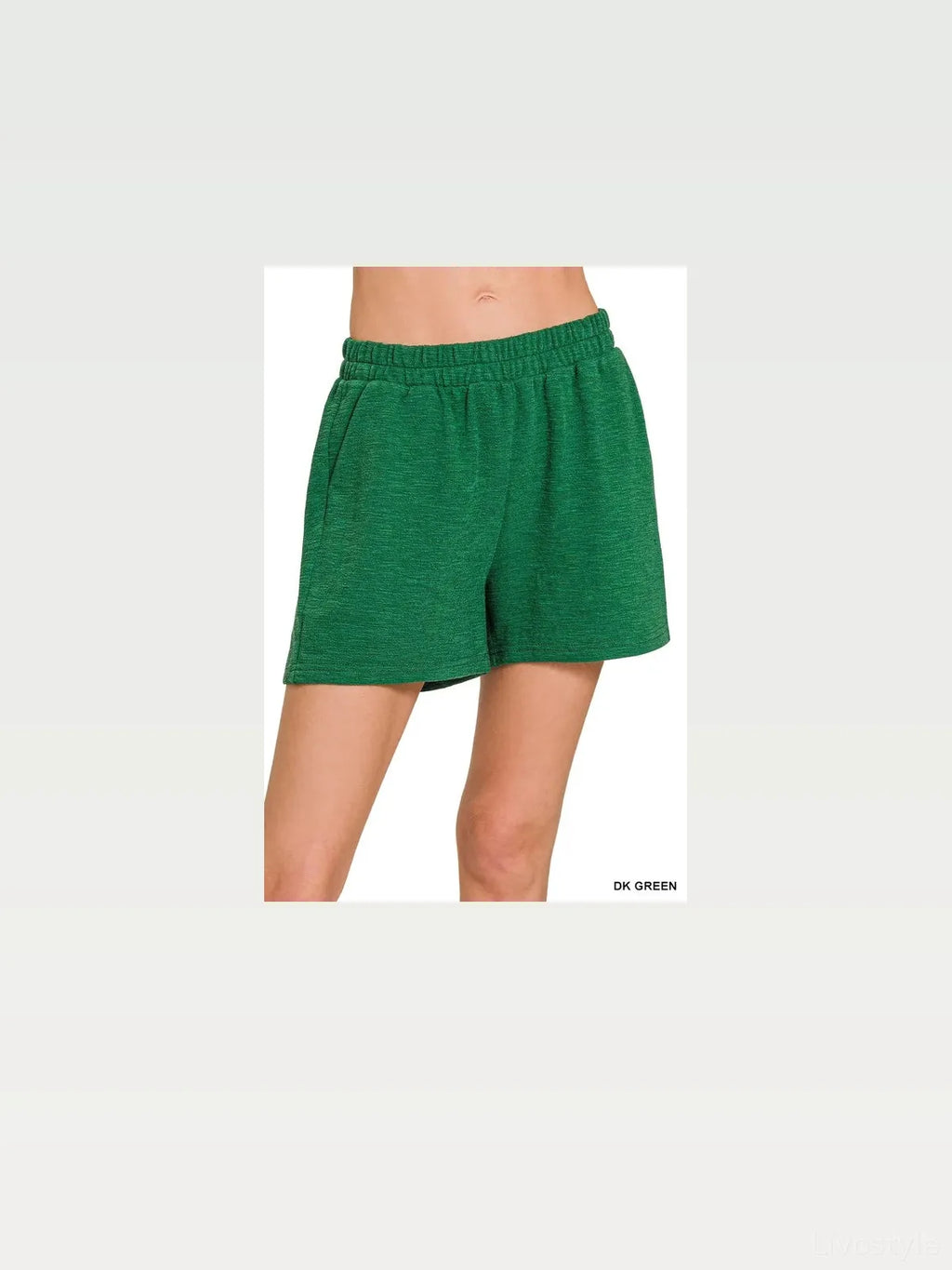 Cotton Slub Drawstring Shorts with Pockets – Dark Green