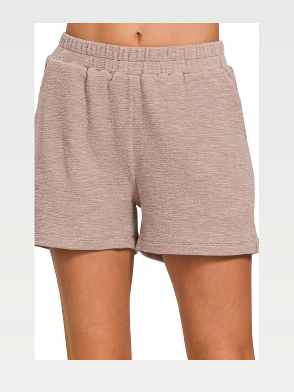 Cotton Slub Elastic Waist Shorts with Pockets