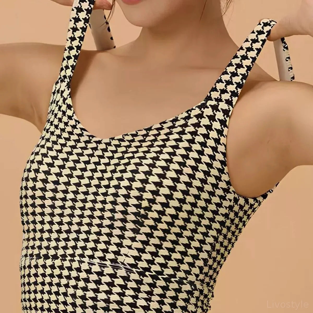 Crisscross Back Houndstooth Active Bra Top