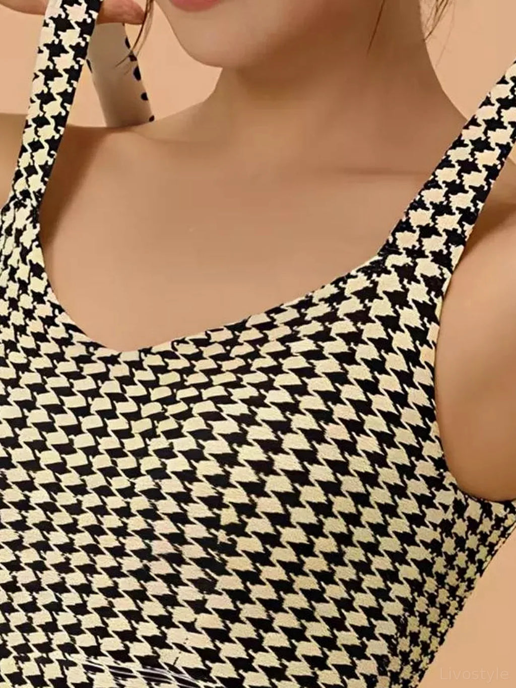Crisscross Back Houndstooth Active Bra Top