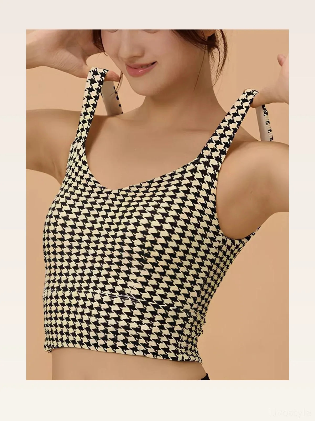 Crisscross Back Houndstooth Active Bra Top