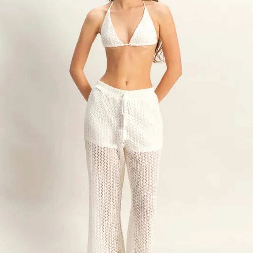 Crochet Bralette and Drawstring Pants Set