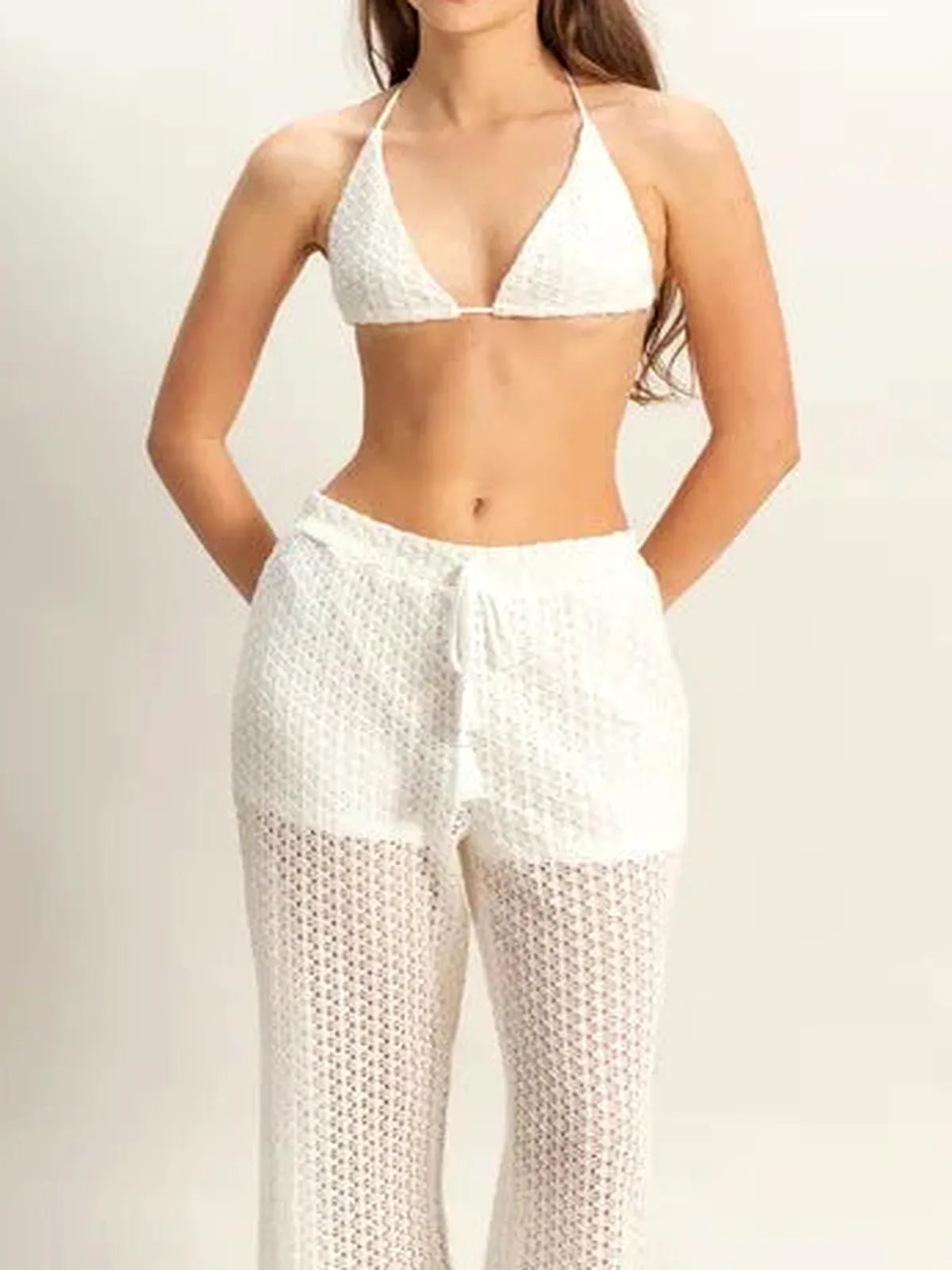 Crochet Bralette and Drawstring Pants Set