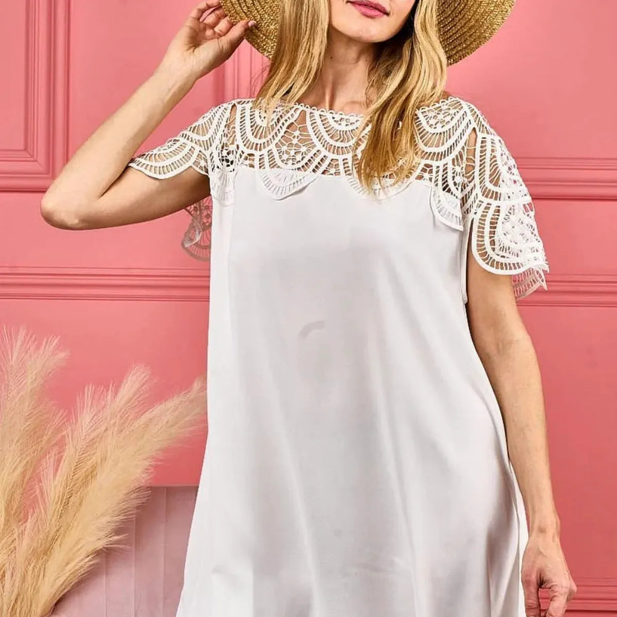 Boho Crochet Lace Trim Wrinkled Blouse
