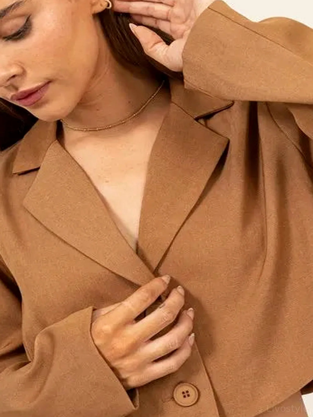 Cropped Button-Down Blazer with Lapel Collar