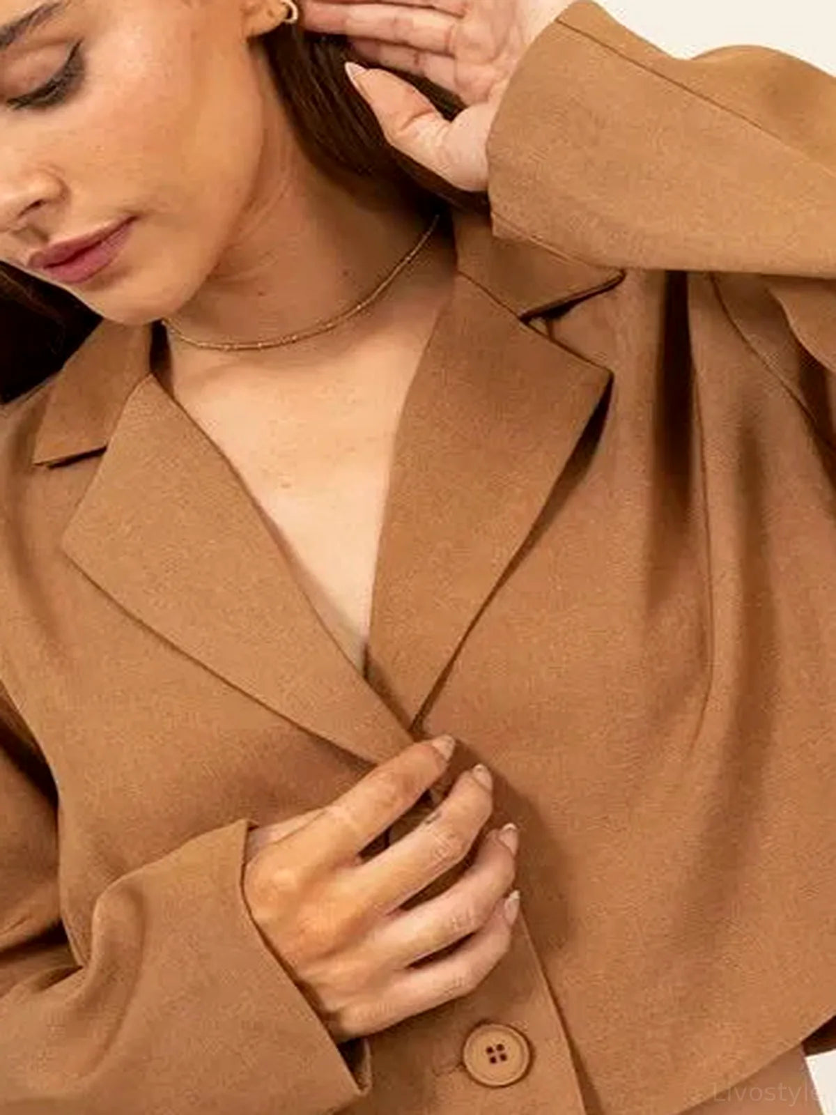 Cropped Button-Down Blazer with Lapel Collar
