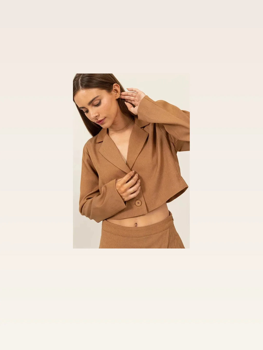 Cropped Button-Down Blazer with Lapel Collar