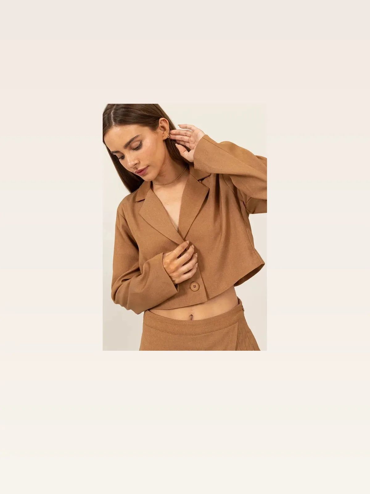 Cropped Button-Down Blazer with Lapel Collar