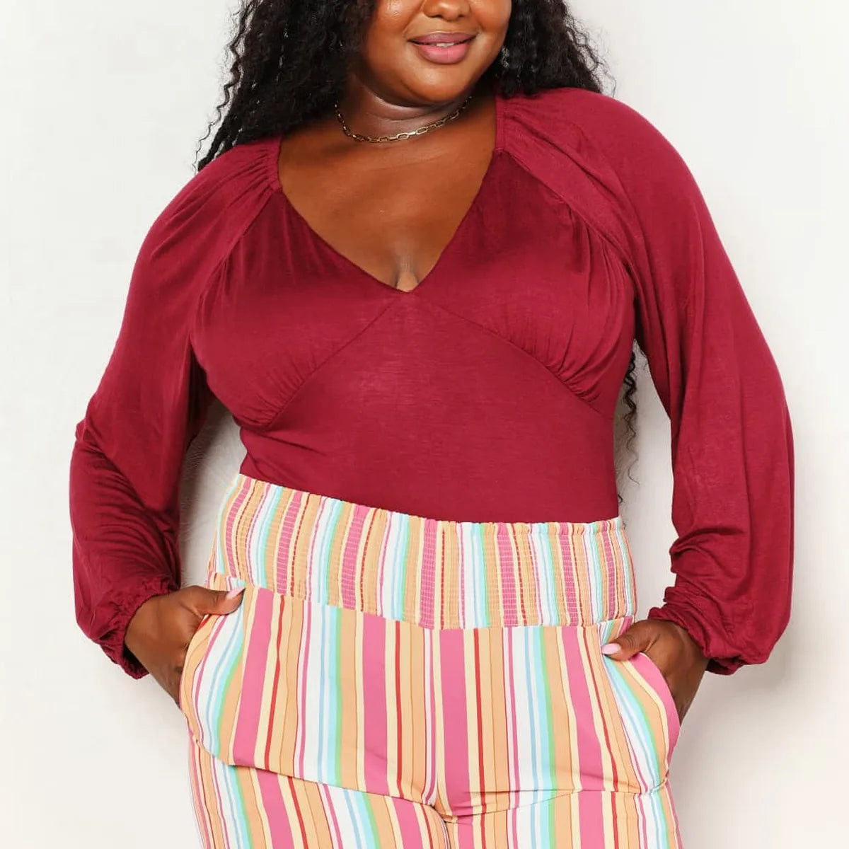 V-Neck Bodysuit with Poet Sleeves