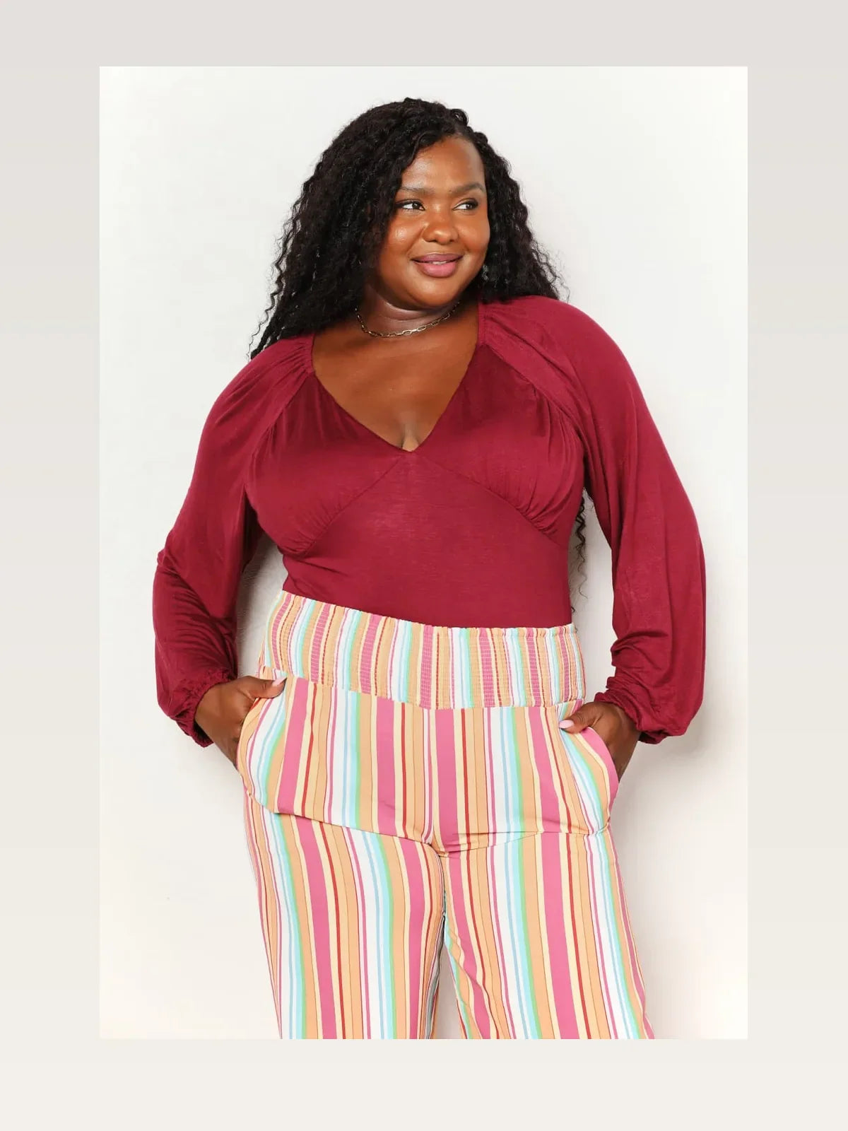 V-Neck Bodysuit with Poet Sleeves