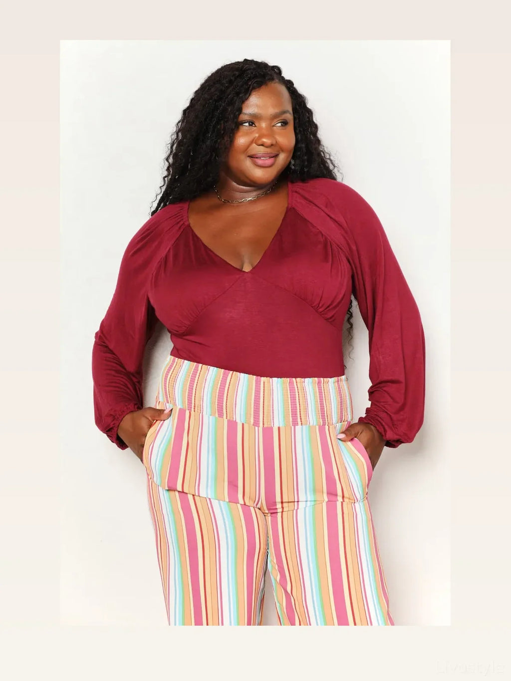 V-Neck Bodysuit with Poet Sleeves