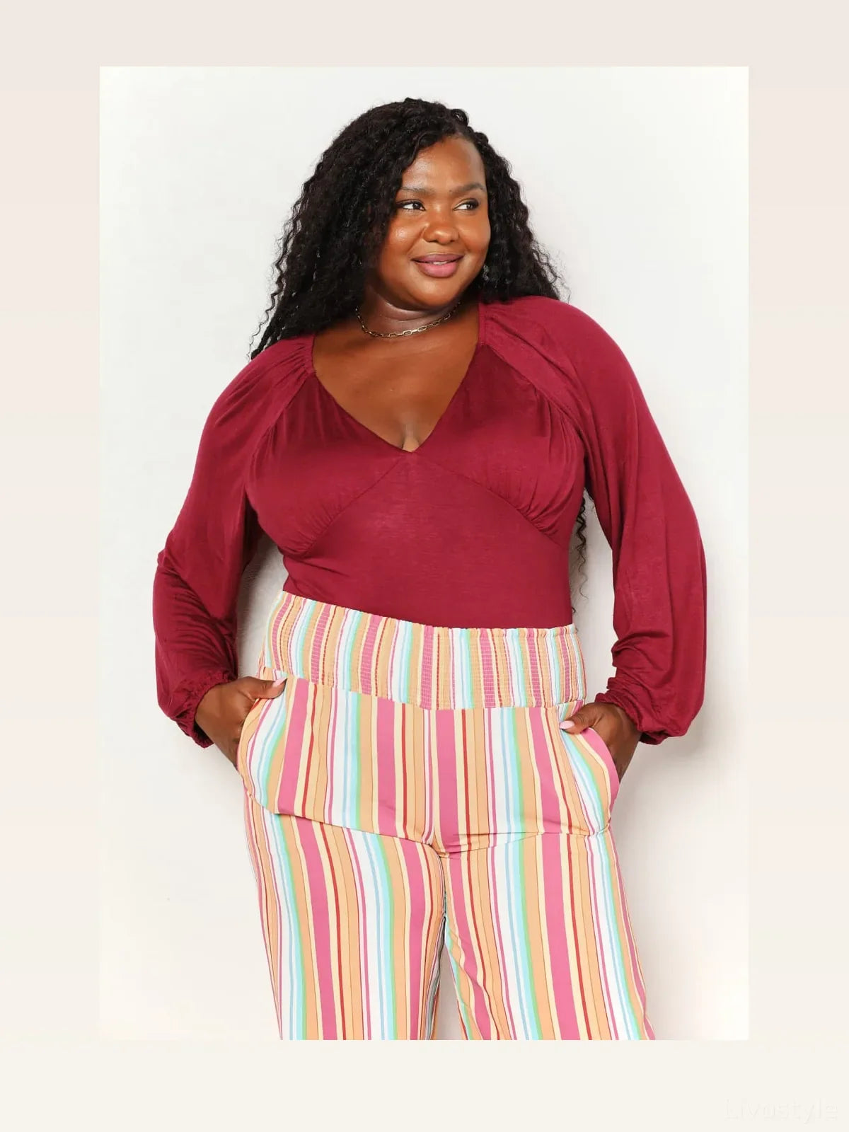 V-Neck Bodysuit with Poet Sleeves