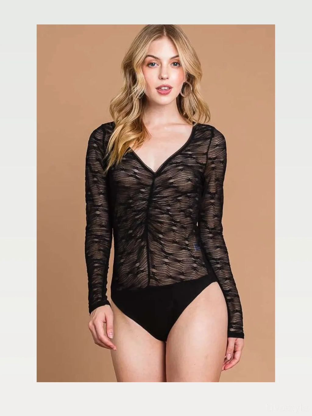 V-Neck Long Sleeve Mesh Bodysuit