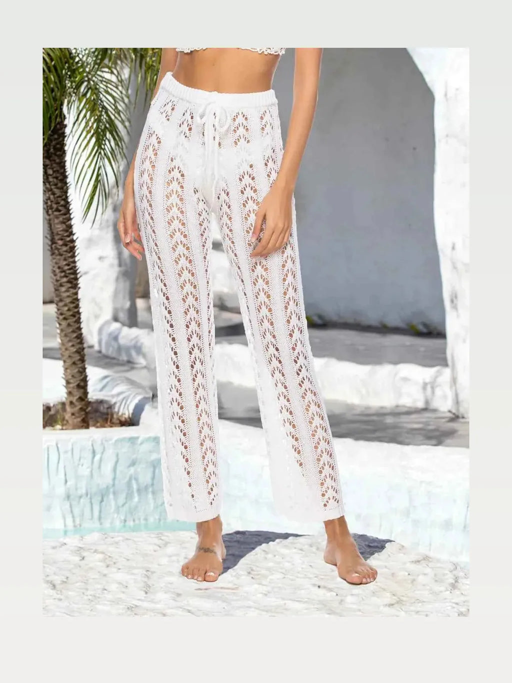 Cutout Drawstring High Waist Swim Pants