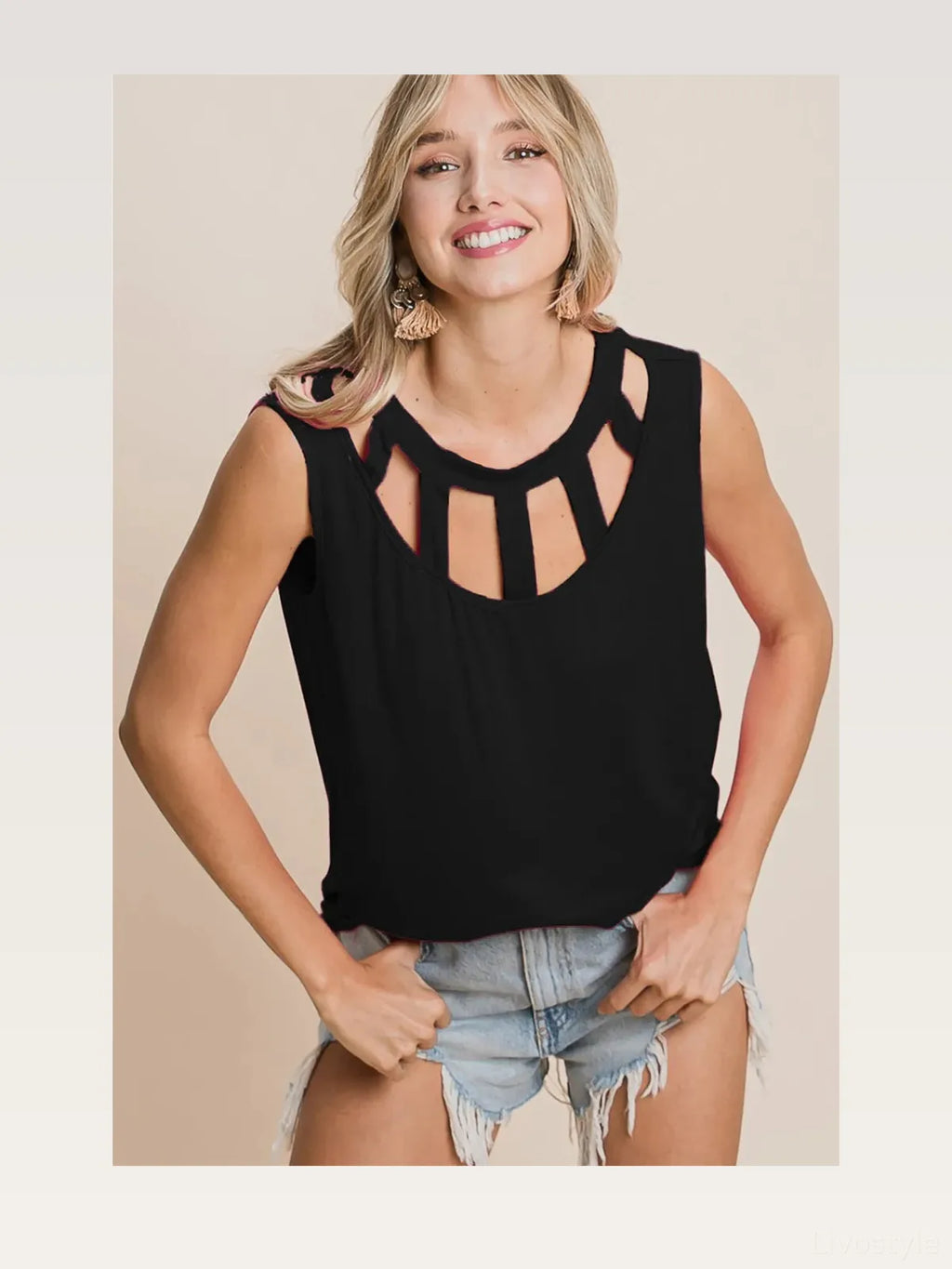 Round Neck Sleeveless Top with Cutout Neckline
