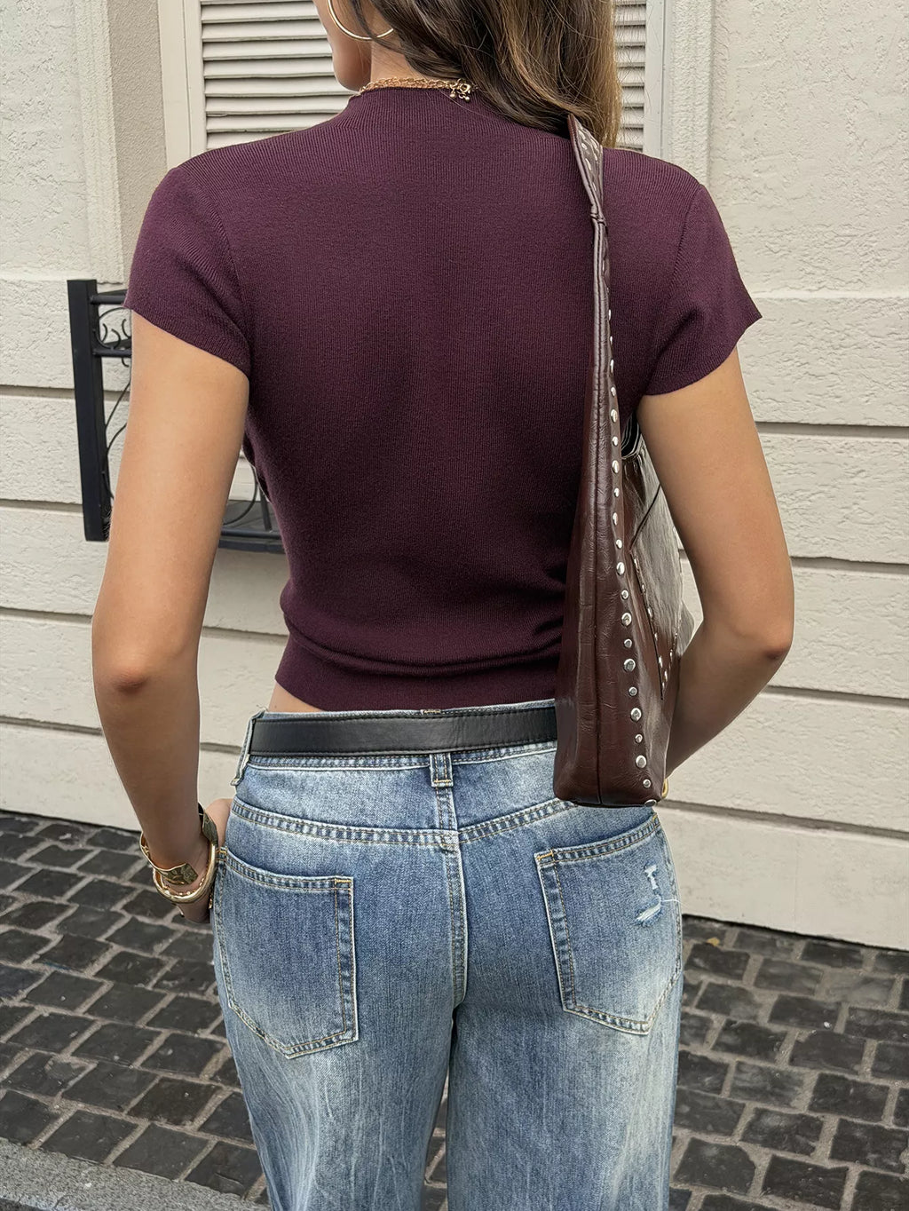 Ribbed Short Sleeve Knit Top