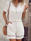 Lace Trim Short Sleeve Top and Shorts Set