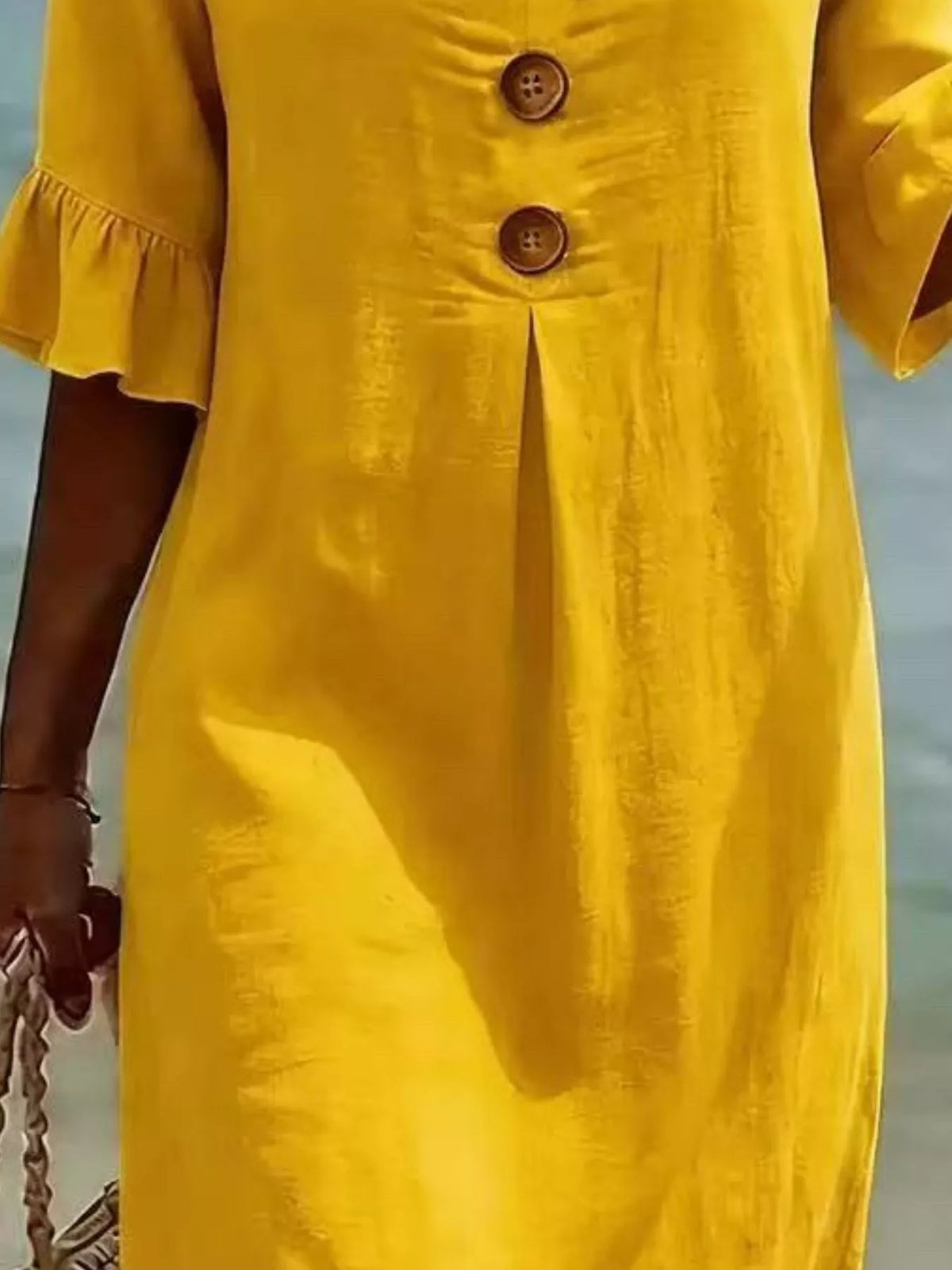 Full Size Decorative Button Ruffle Half Sleeve Dress Plus Size