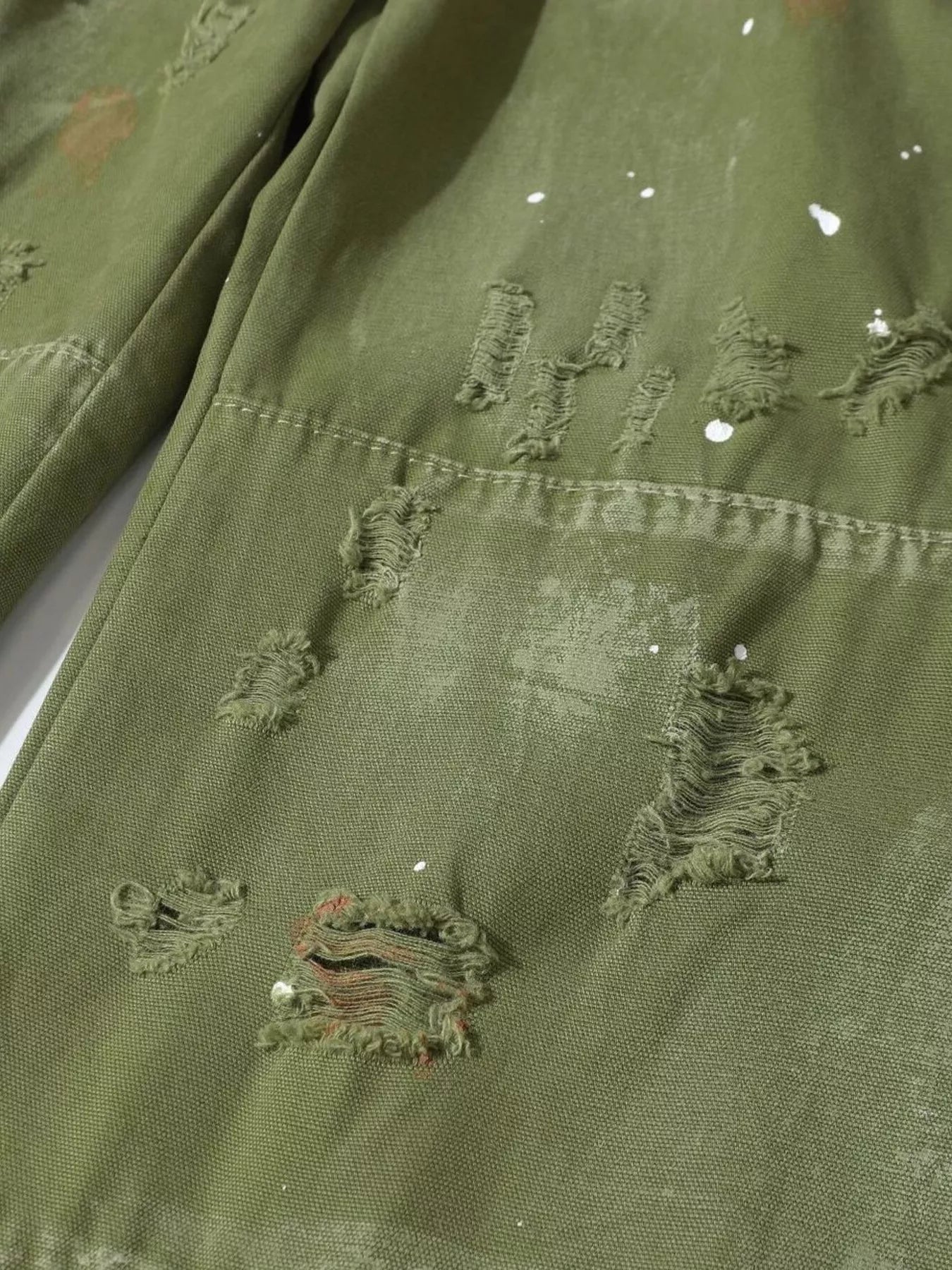 Men's Distressed Cargo Pants with Paint Splatter