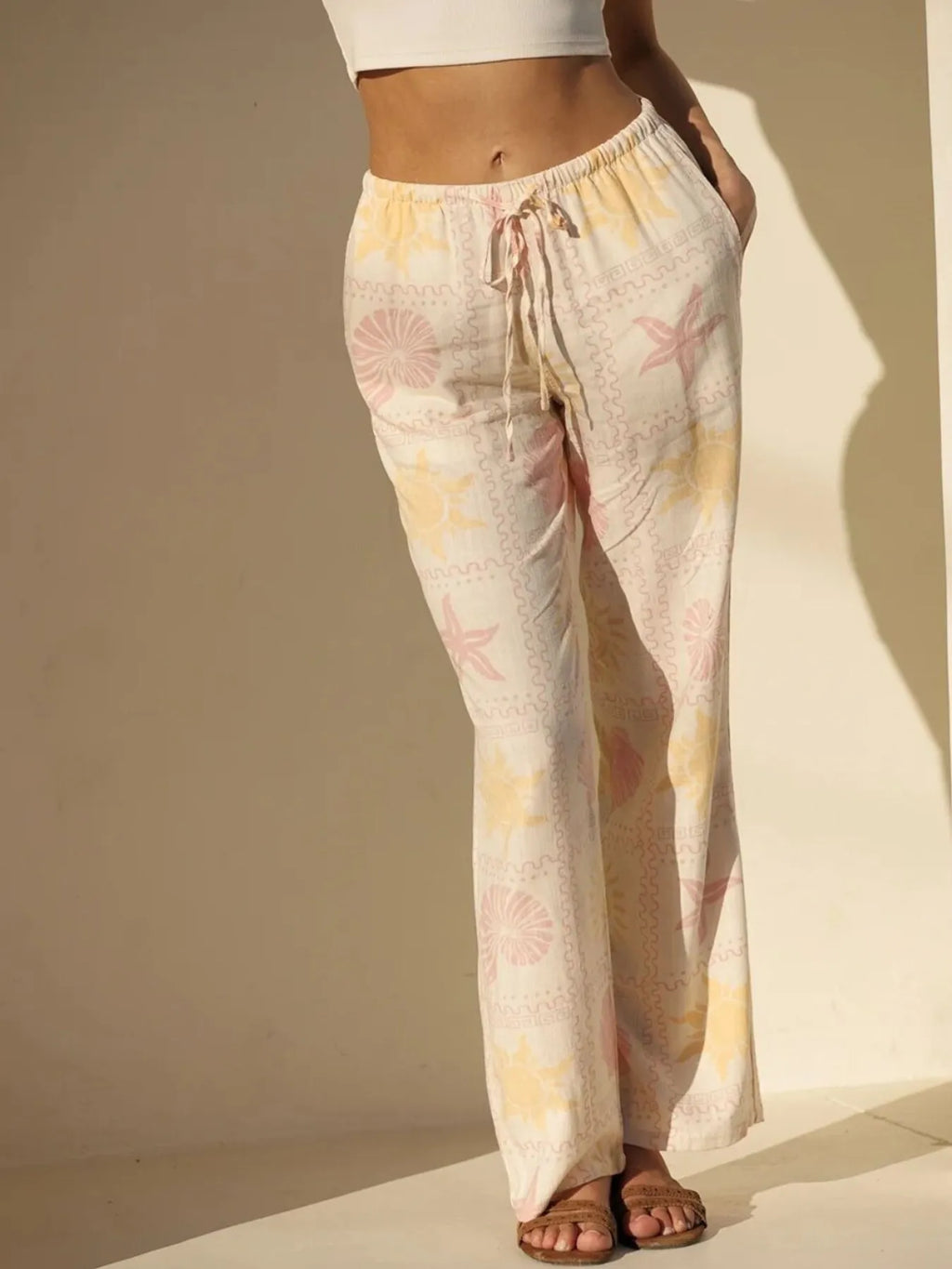 Printed Drawstring Straight Pants