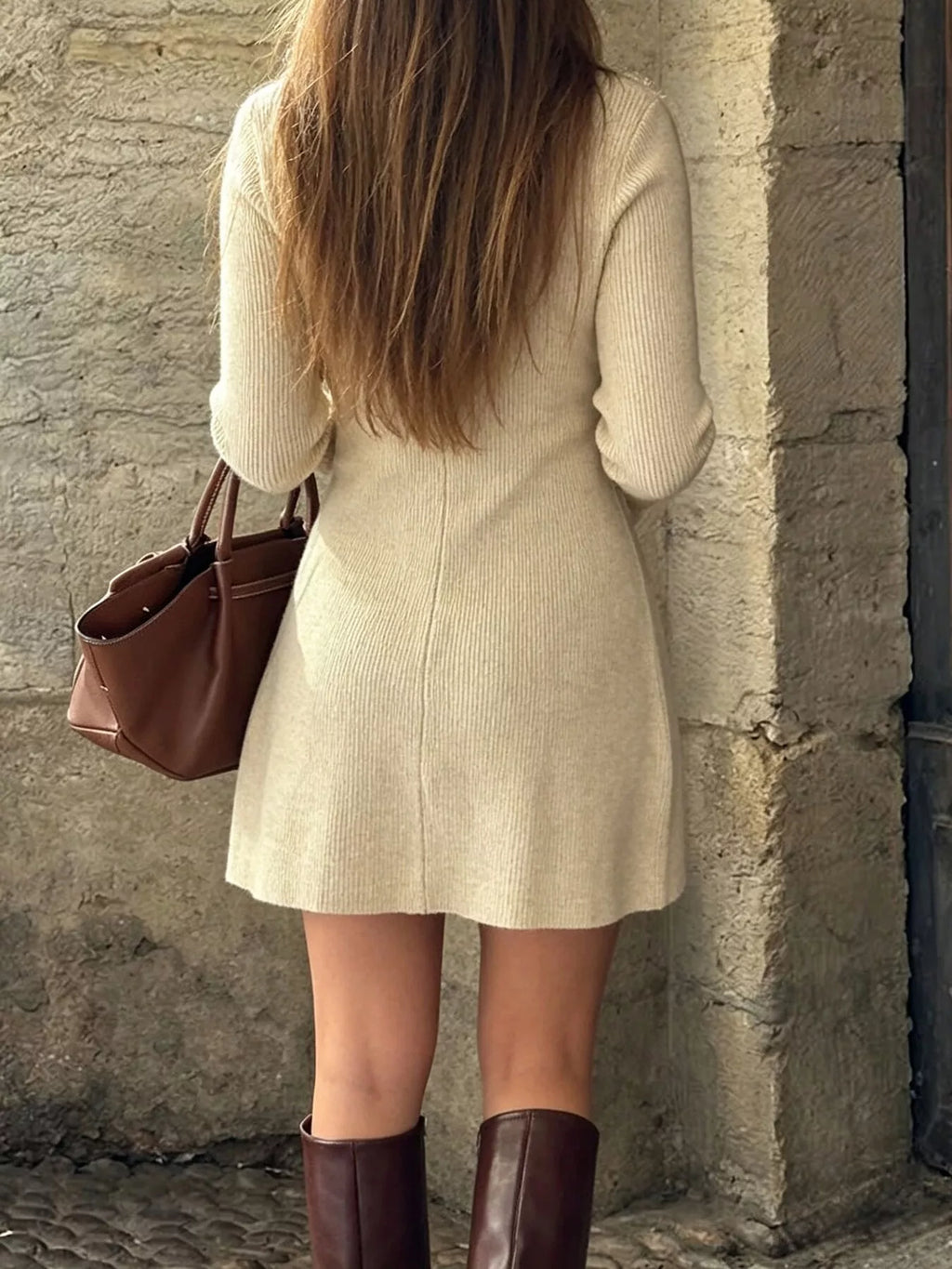 Ribbed Knit Button-Down Sweater Dress