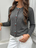Contrast Button Long Sleeve Cardigan