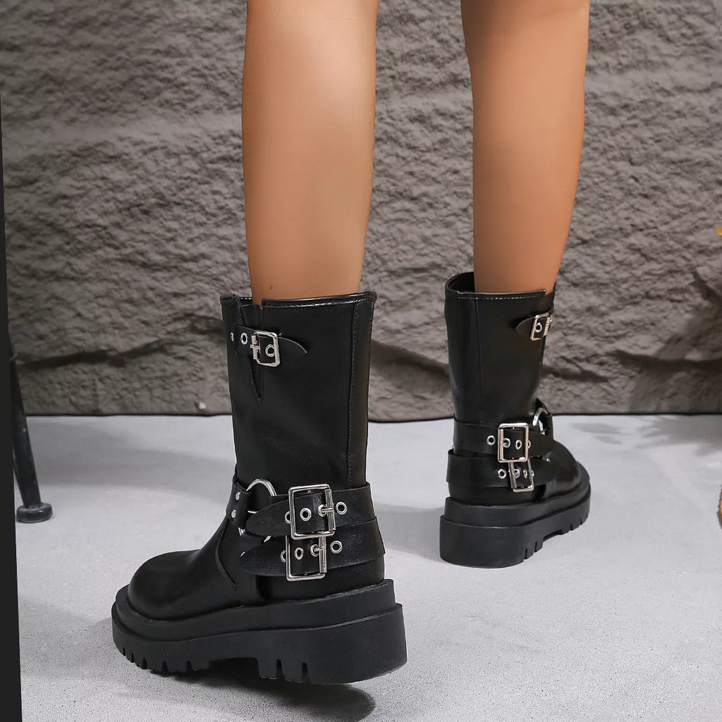 Round Toe Block Heels Boots