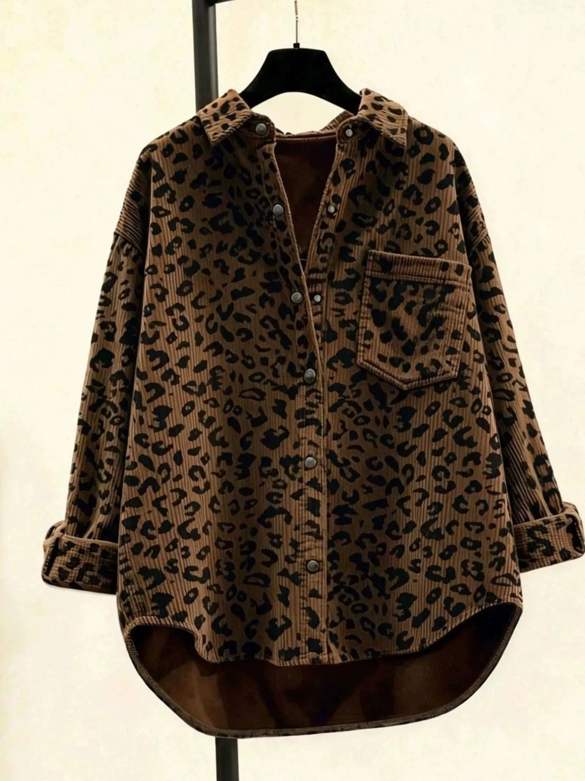 Oversized Leopard Corduroy Button-Down Shirt
