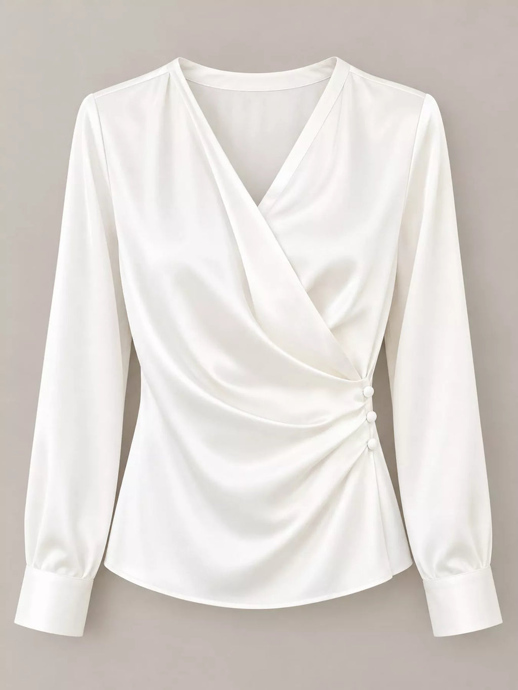 Satin Surplice Long Sleeve Blouse