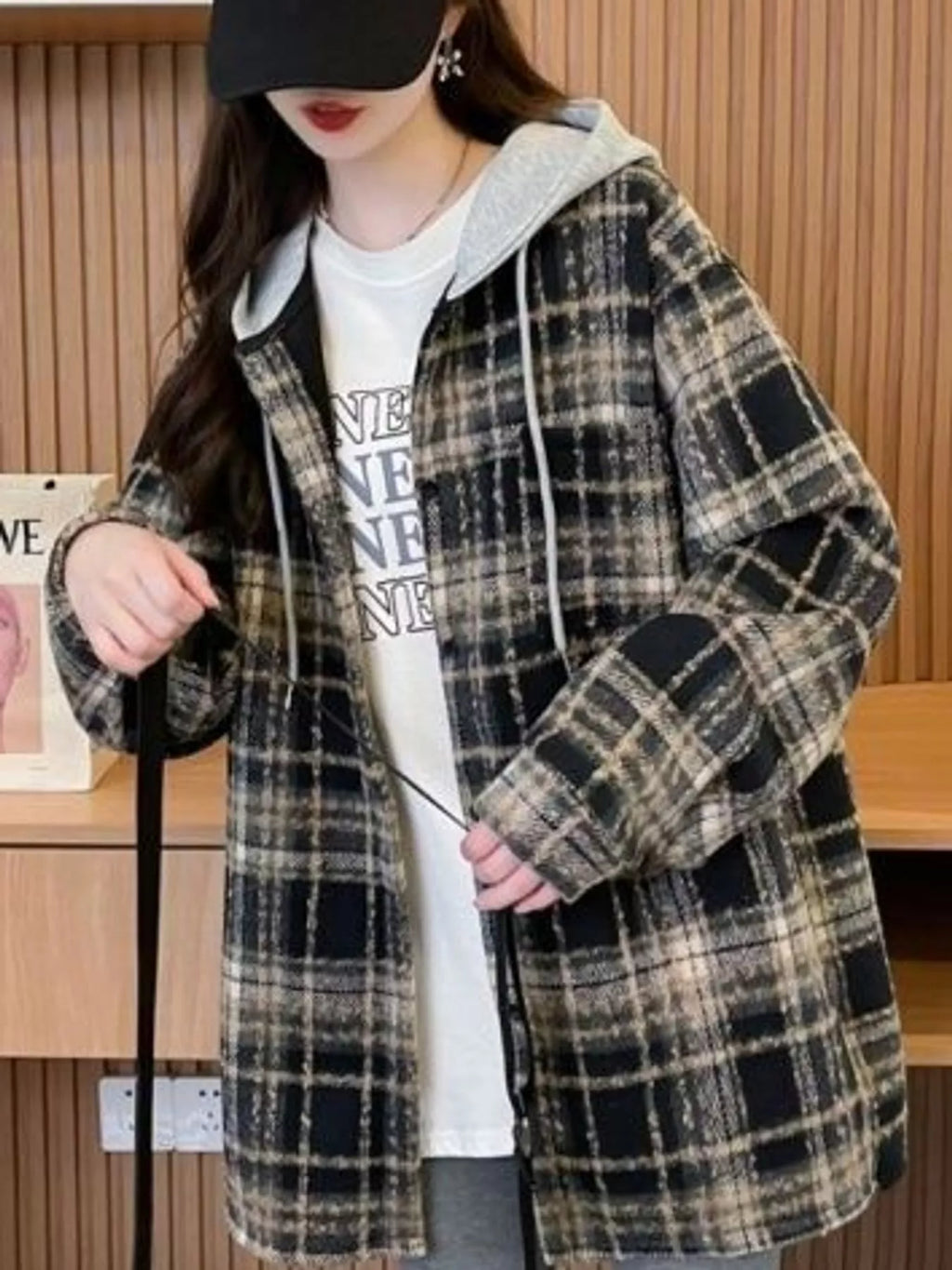 Plaid Button Up Hooded Shacket