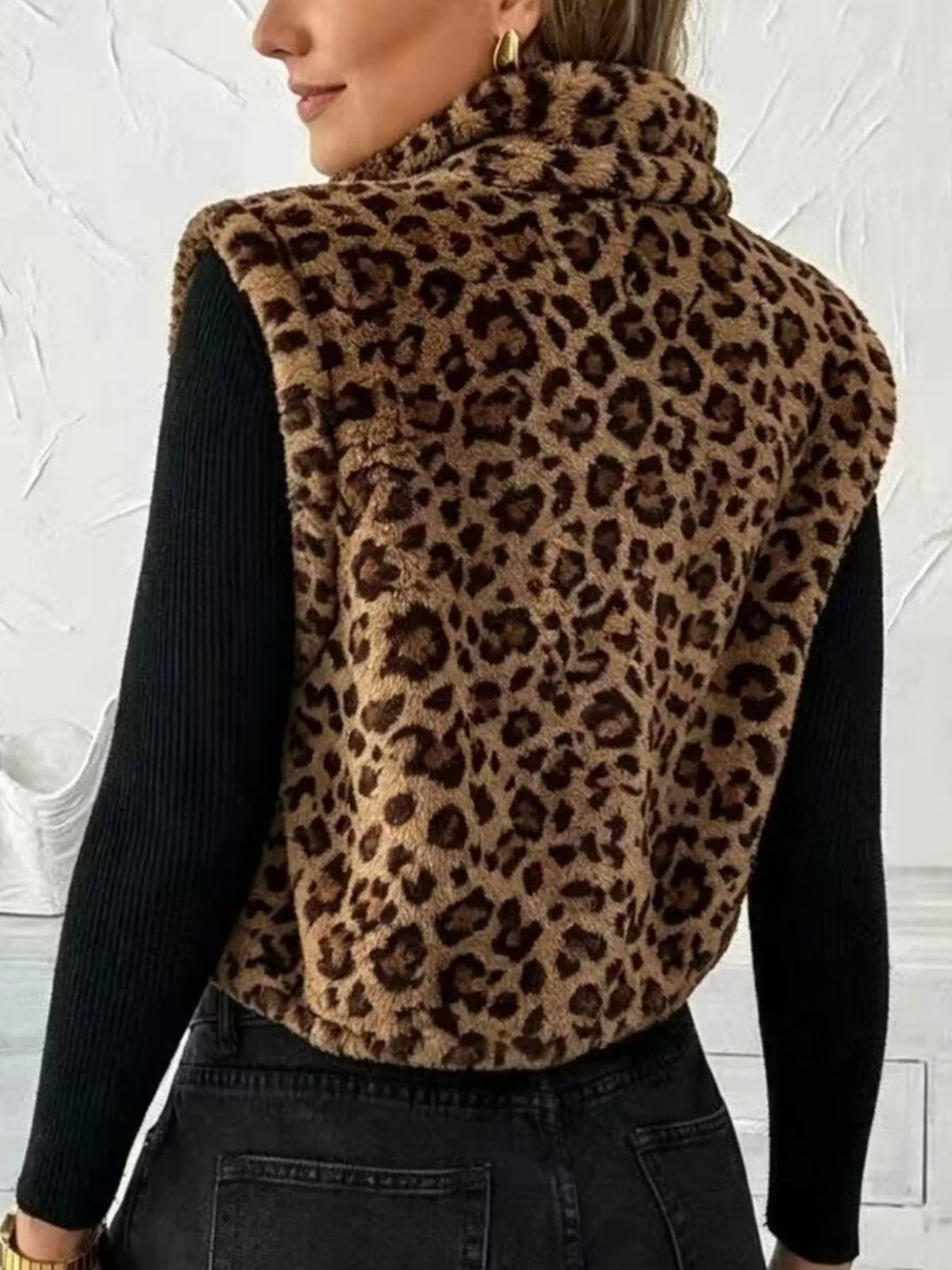 Animal Print Zip Up Vest Coat