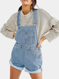 Pocketed Square Neck Wide Strap Denim Short Overalls