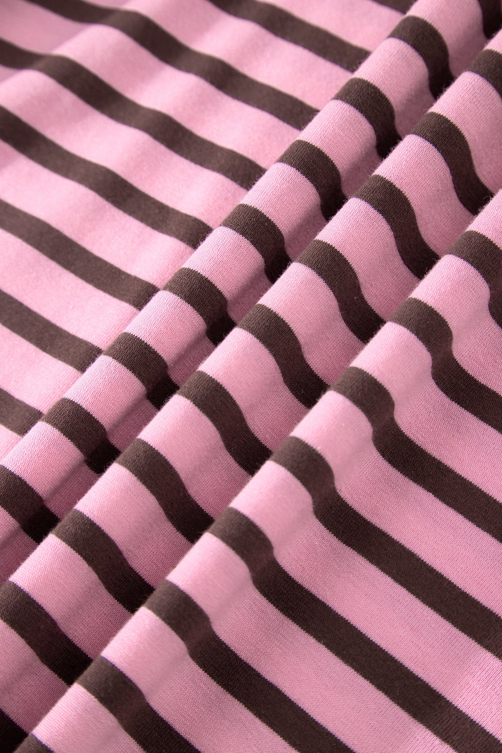 Rose Stripe Striped V-Neck Ribbed Collar Cuff Gathering Puff Sleeve Top