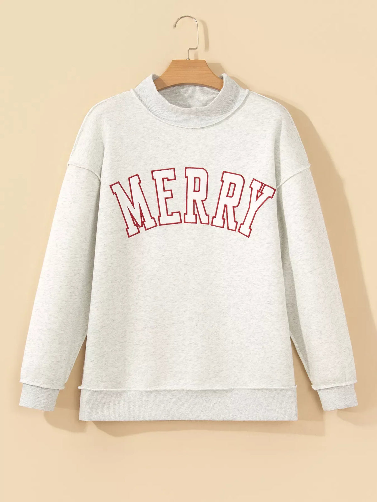 MERRY Embroidered Letter High Neck Tunic Pullover Sweatshirt