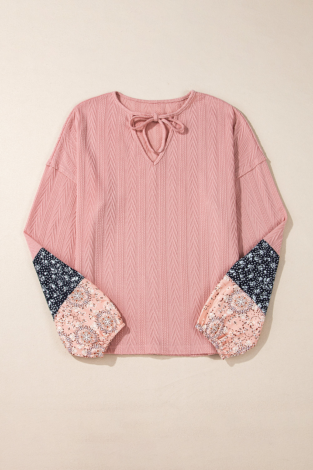 Floral Patchwork Textured Knit V-Neck Blouse